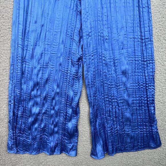 HOUSE OF HARLOW 1960 Satin Pants Wide Leg‎ Blue  Size Medium Elastic Waist NWOT - Picture 7 of 10